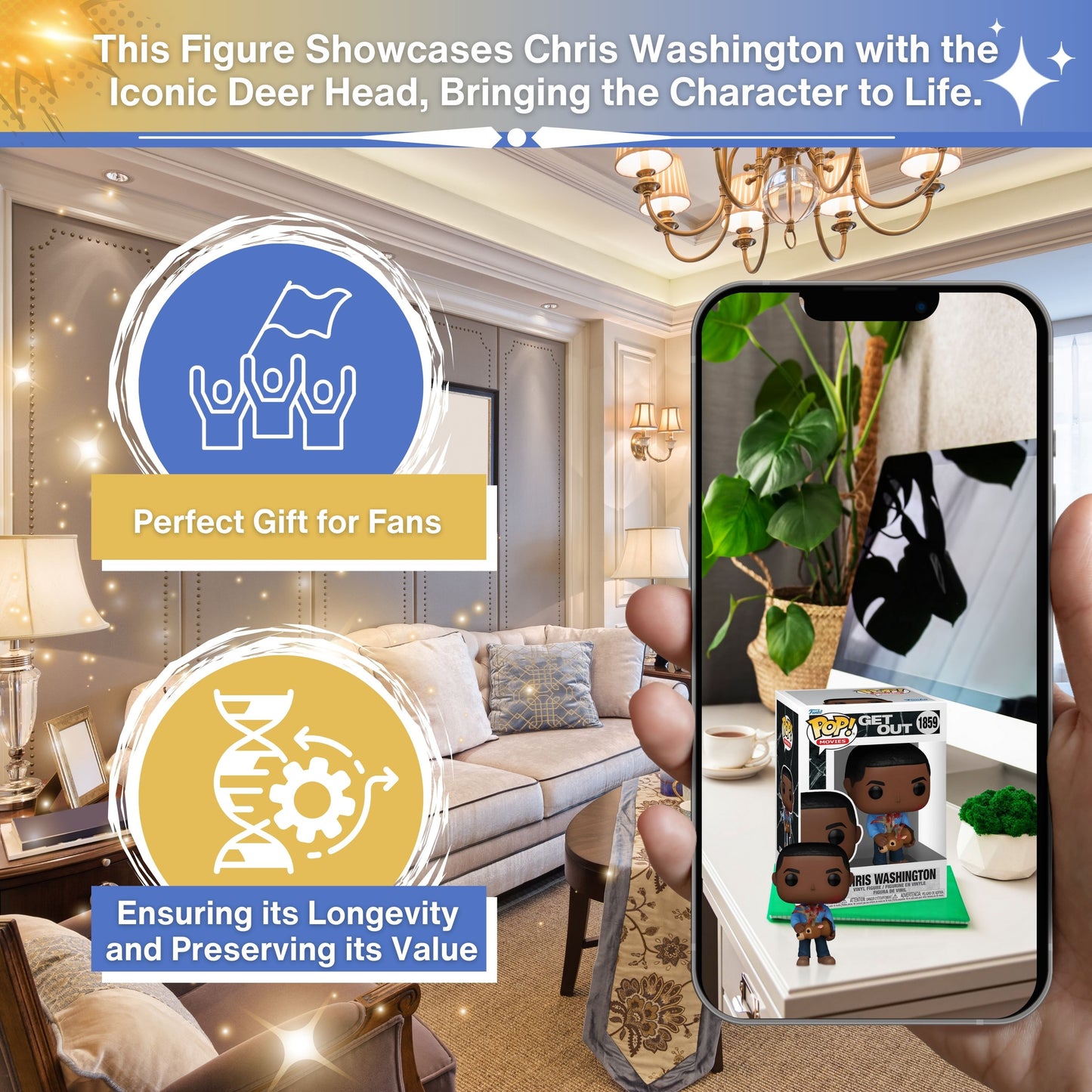 Chris Washington with Deer Head Funko Pop! Movies: Get Out - Approx.3 3/4" Collectible Vinyl Figure #1859 with Display Box Protector Case