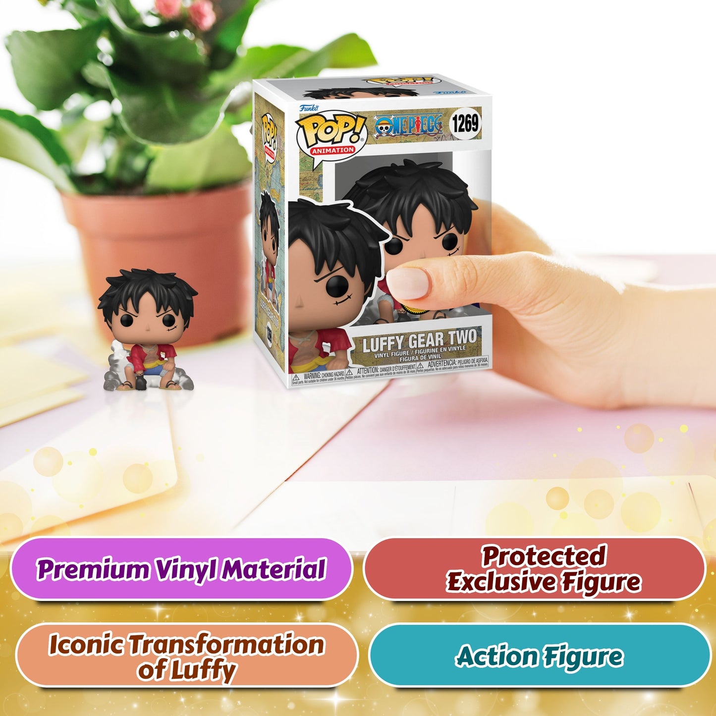 Luffy Gear Two Funko Pop! Animation One Piece - Approx. 3.85" Collectible Exclusive Chase Limited Edition Vinyl Figure #1269 with  Display Box Protector Case
