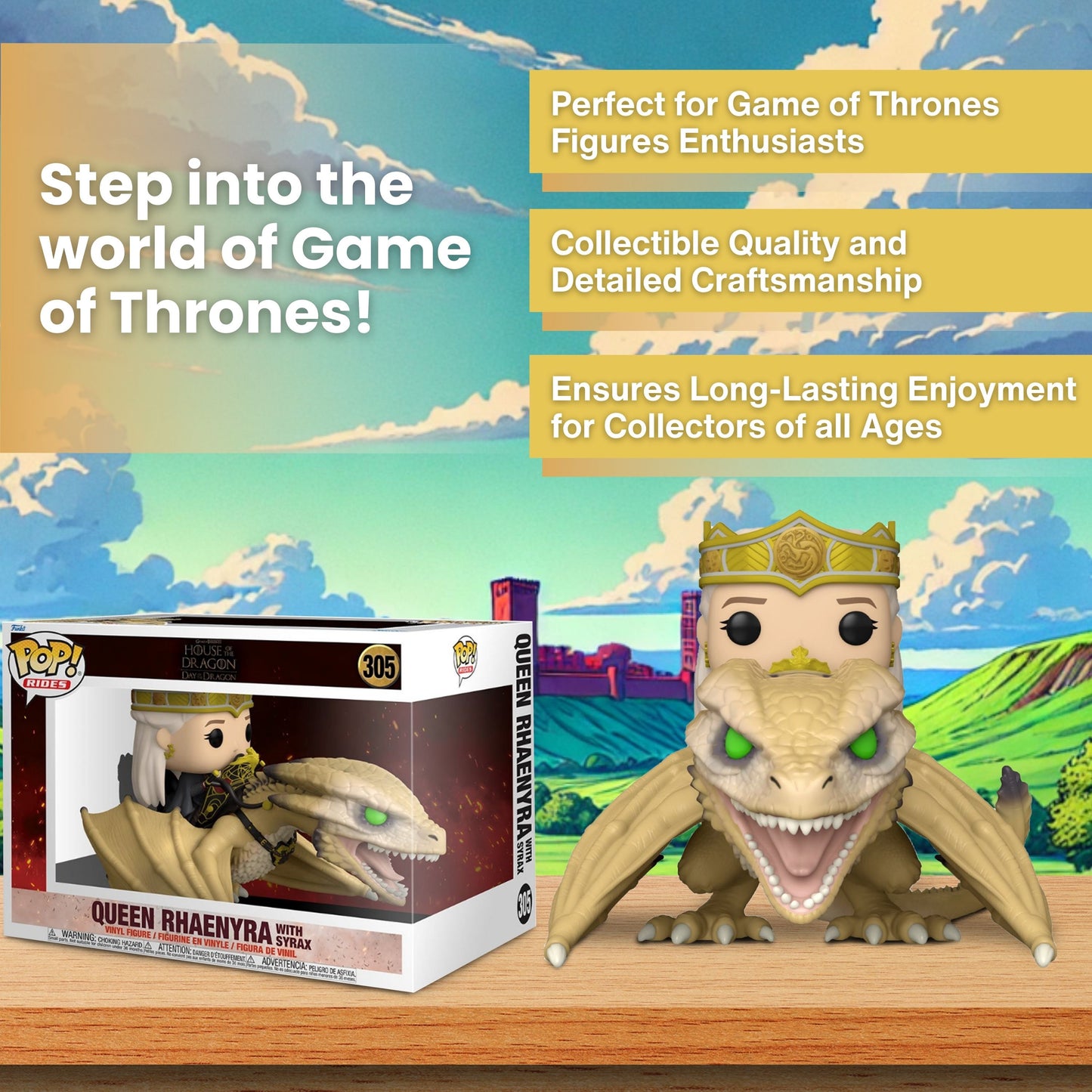Queen Rhaenyra with Syrax #305 Funko Pop! Rides Deluxe House of the Dragon - Approx. 5" Collectible Vinyl Figure