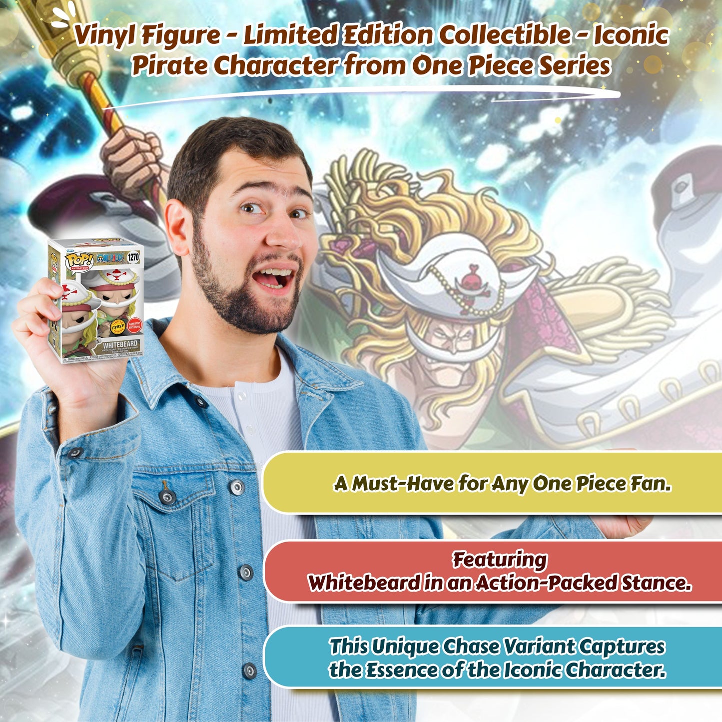 Whitebeard #1270 Funko Pop! Animation One Piece - Approx. 4.6" Collectible Exclusive Chase Limited Edition Vinyl Figure