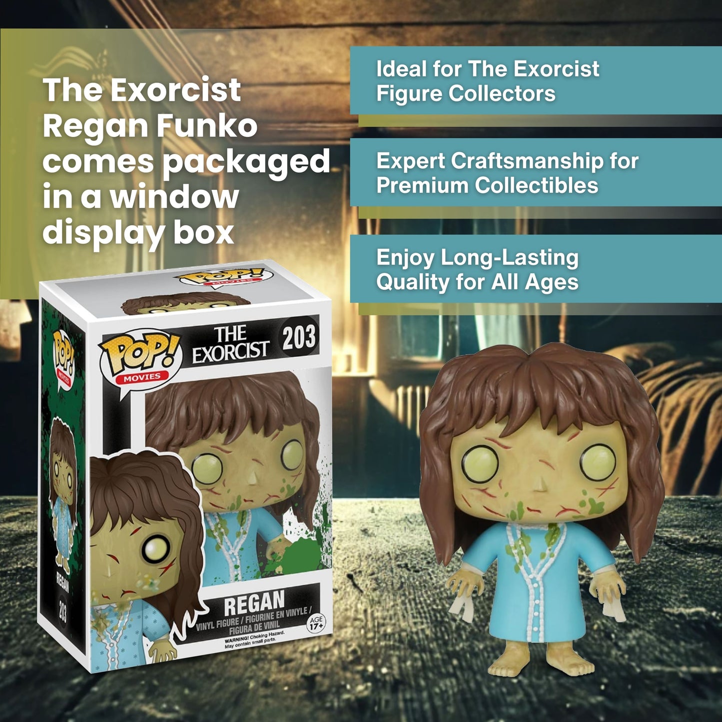 Regan Funko Pop! Movies The Exorcist - Approx. 3 3/4" Collectible Horror Vinyl Figure #203 with Display Box Protector Case