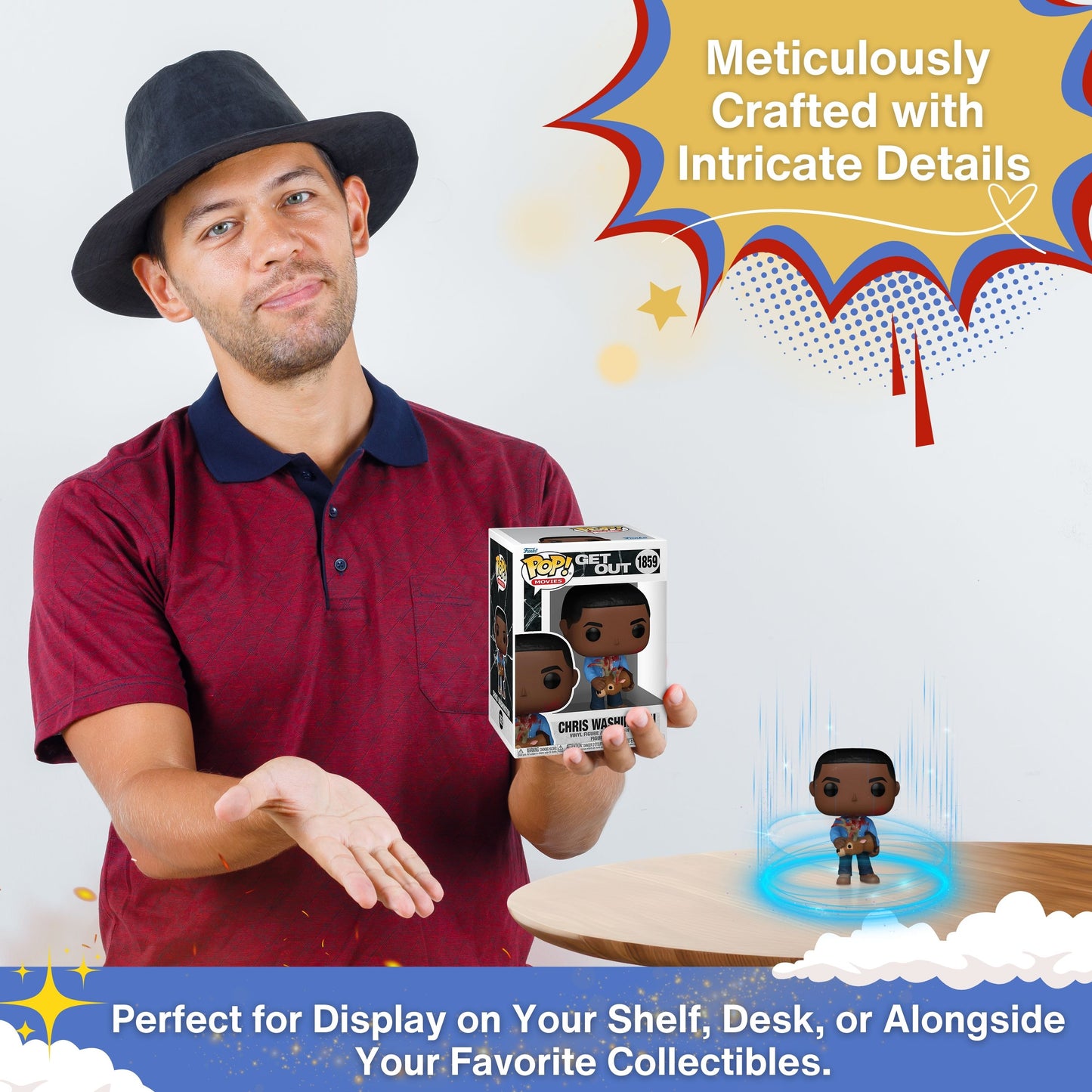Chris Washington with Deer Head Funko Pop! Movies: Get Out - Approx.3 3/4" Collectible Vinyl Figure #1859 with Display Box Protector Case
