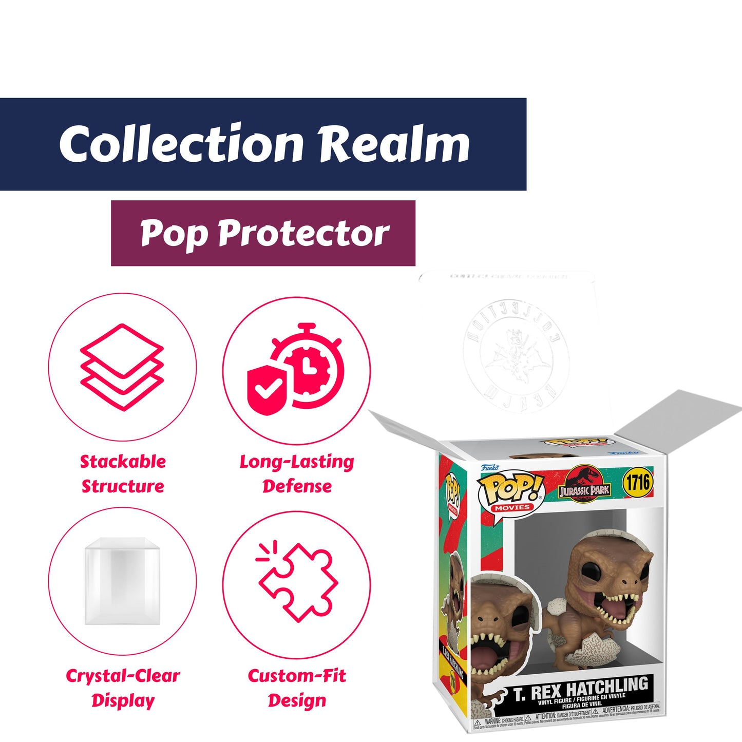 T. Rex Hatchling Funko Pop! Movies Jurassic Park - Approx. 3 1/4" Collectible Vinyl Figure #1716 with Display Box Protector Case