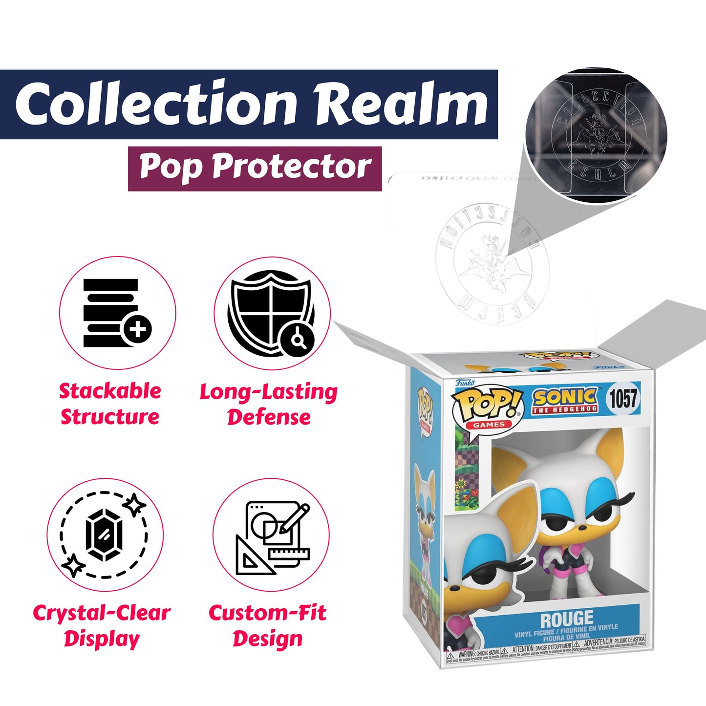 Funko Pop! Games Sonic The Hedgehog Wave 7 - Set of 2 (Rouge #1057, Treasure Hunter Knuckles #1055) Collectible Vinyl Figures Bundled with Display Box Protector Case