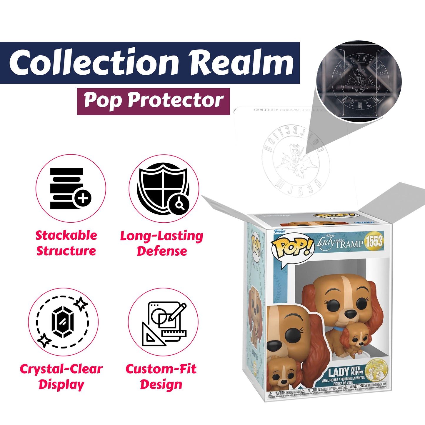 Funko Pop! Disney Lady and the Tramp 70th Anniversary - Set of 2 (Lady with Puppy #1553, Tramp with Puppy #1554) Collectible Vinyl Figures Bundled with Display Box Protector Case
