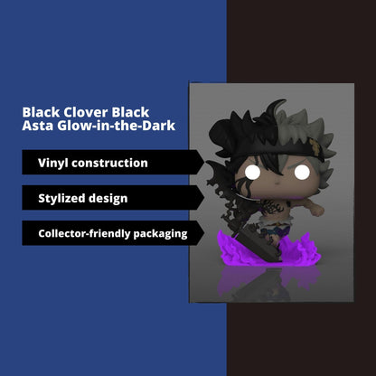 Black Asta Funko Pop! Black Clover - Glows In The Dark Entertainment Earth Exclusive Limited Edition Vinyl Figure #1556 with Display Box Protector Case