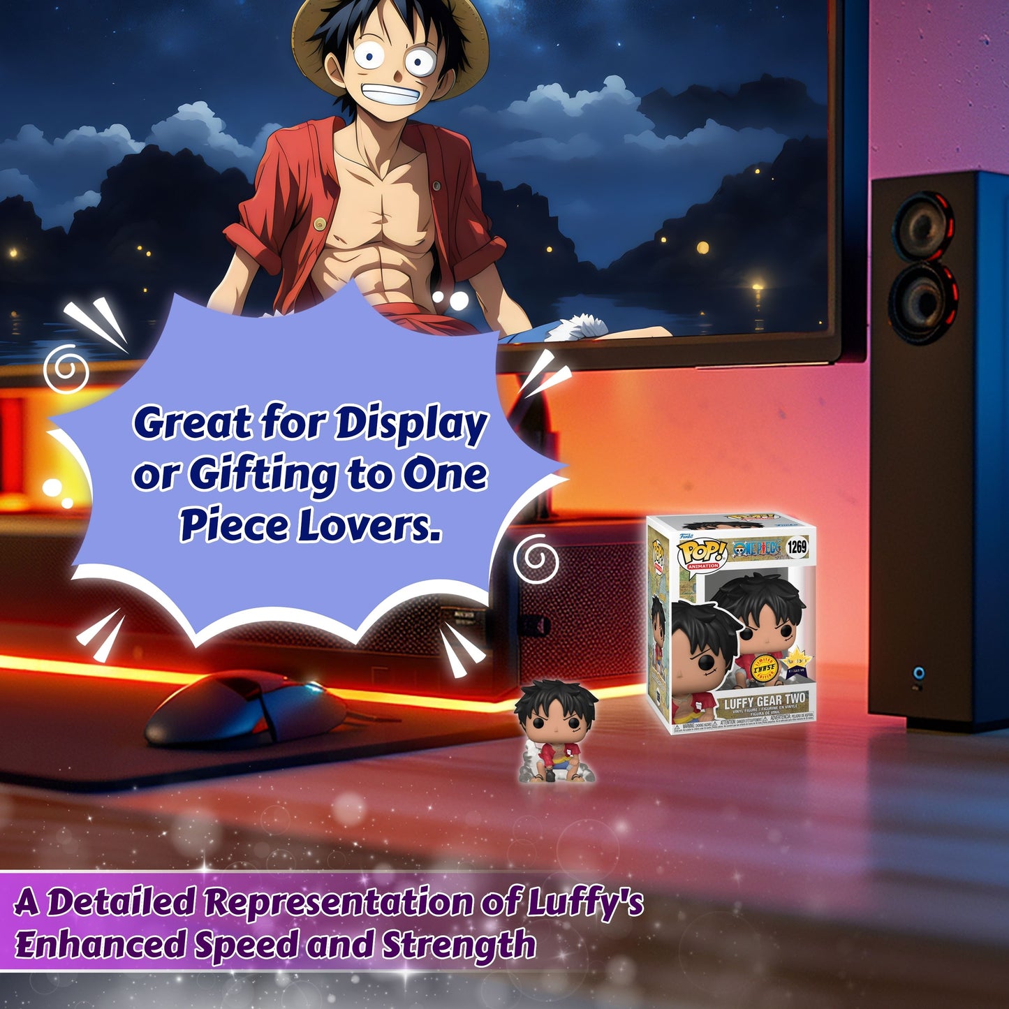 Luffy Gear Two Funko Pop! Animation One Piece - Approx. 3.85" Collectible Exclusive Chase Limited Edition Vinyl Figure #1269 with  Display Box Protector Case