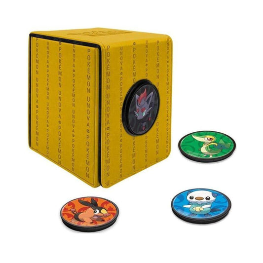 Ultra PRO Alcove Click Deck Box Unova Yellow card deck box with magnetic closure holding 100 plus sleeved trading cards tcg box storage solution