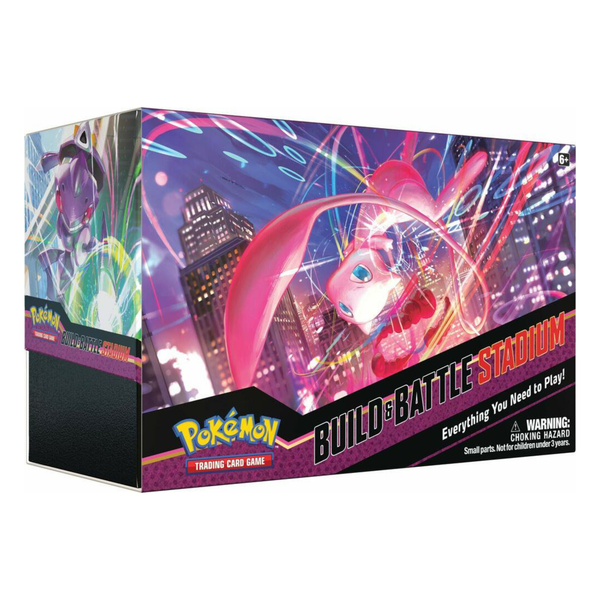 Pokemon TCG Fusion Strike Build and Battle Stadium box with cards and packs.