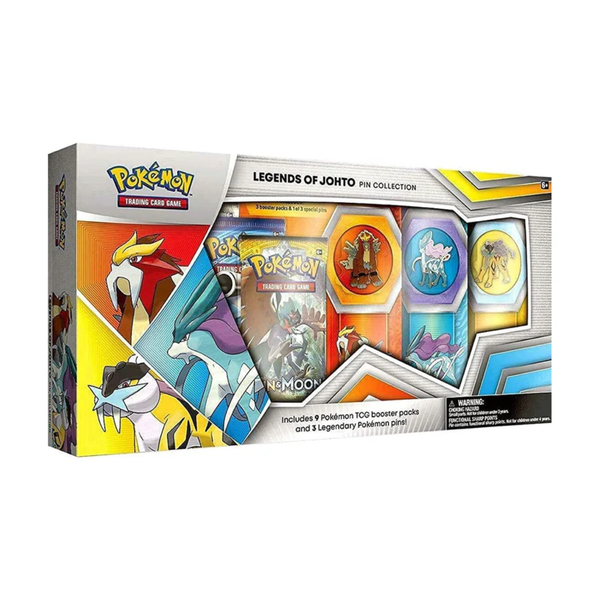 Pokemon TCG Legends of Johto Pin Collection with booster packs and collectible pin