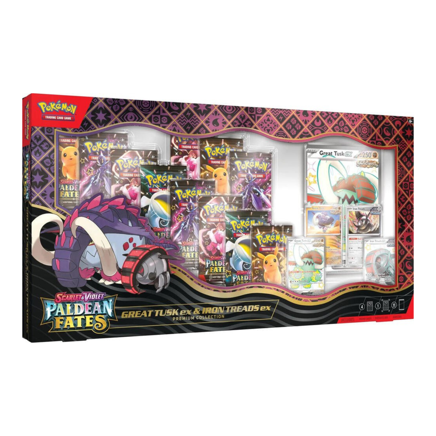Pokemon TCG Paldean Fates Great Tusk ex and Iron Treads ex Premium Collection 11 Packs Cards