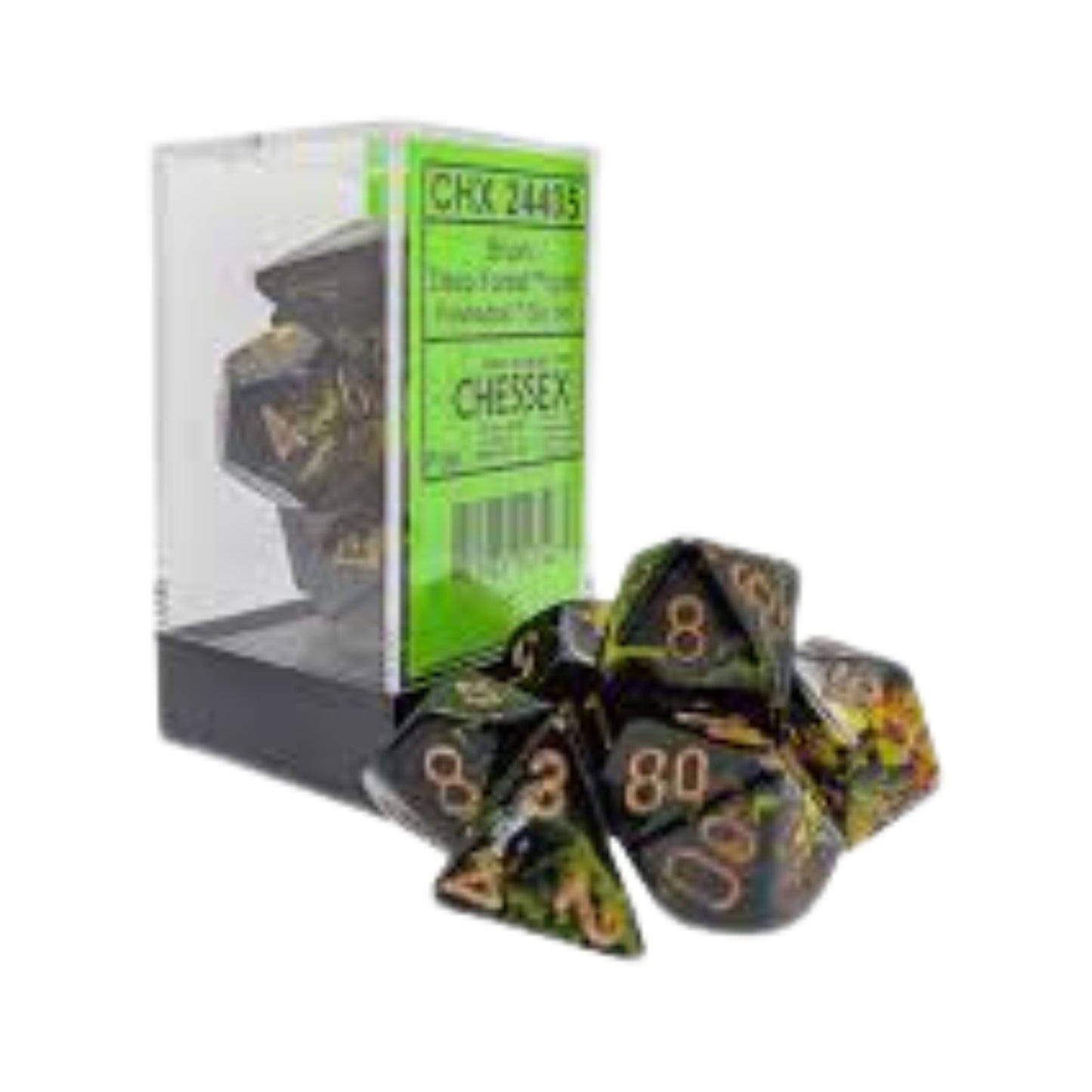 Chessex Dice Brush Polyhedral 7 Die Set Deep Forest Gold RPG Dice Set Tabletop Game