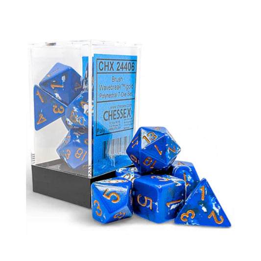 Chessex Dice Brush Polyhedral 7 die set Wavebreak Gold tabletop RPG dice set.