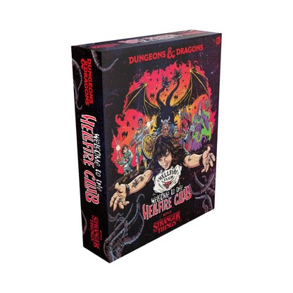 Dungeons & Dragons Stranger Things Welcome to the Hellfire Club Adventure Game boxed set components including dice and adventure booklets