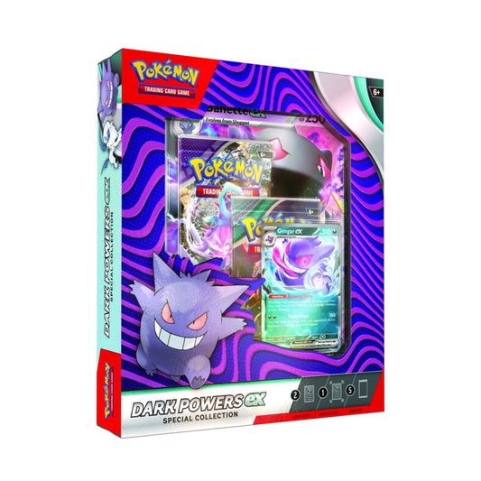 Pokemon TCG Dark Powers ex Special Collection with Gengar ex Absol ex cards and sealed pokemon card packs.