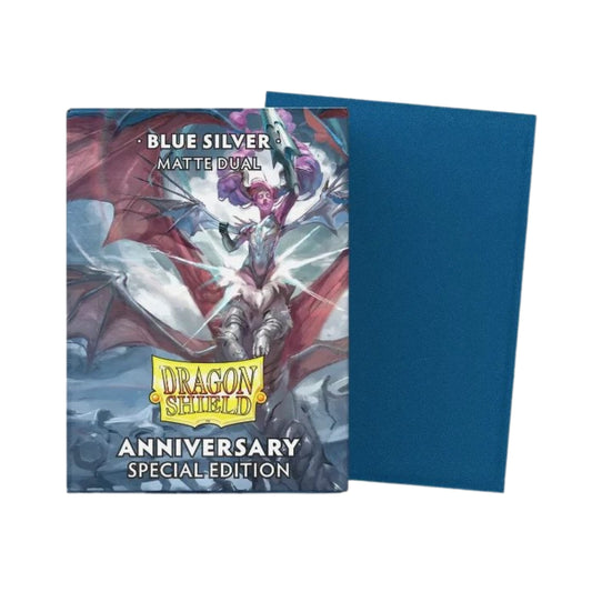Dragon Shield Dual Matte Sleeves Blue & Silver 100 ct – 25th Anniversary Special Edition, Matte Dual Card Sleeves with Silver Interior, Standard Size TCG Protection