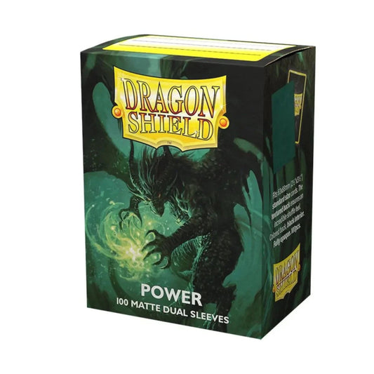 Dragon Shield Dual Matte Sleeves Power 100ct – Metallic Green Card Sleeves with Black Interior, 120µm Thick, Durable Deck Protectors for TCG, MTG, Pokémon Cards