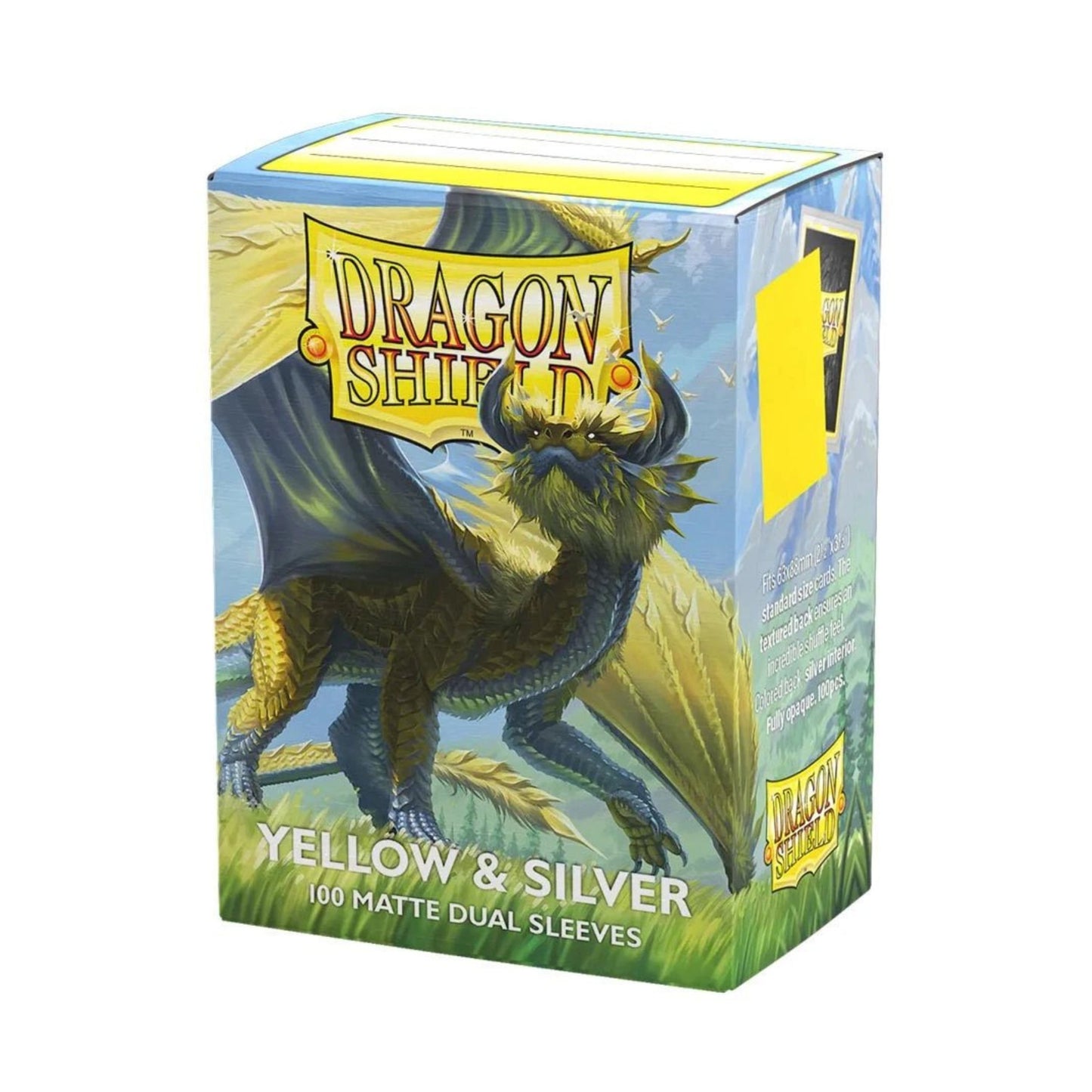 Dragon Shield Dual Matte Sleeves Yellow & Silver 100 ct – Premium Trading Card Sleeves, Matte Texture, Fully Opaque, Standard Size (63x88 mm) for MTG, Pokémon, Lorcana & TCGs