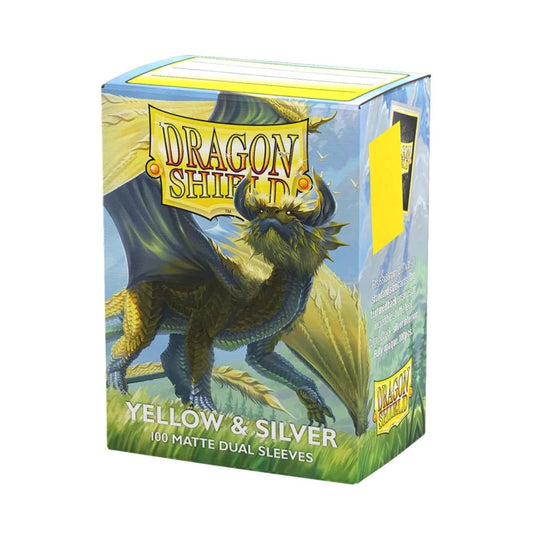 Dragon Shield Dual Matte Sleeves Yellow & Silver 100 ct – Premium Trading Card Sleeves, Matte Texture, Fully Opaque, Standard Size (63x88 mm) for MTG, Pokémon, Lorcana & TCGs