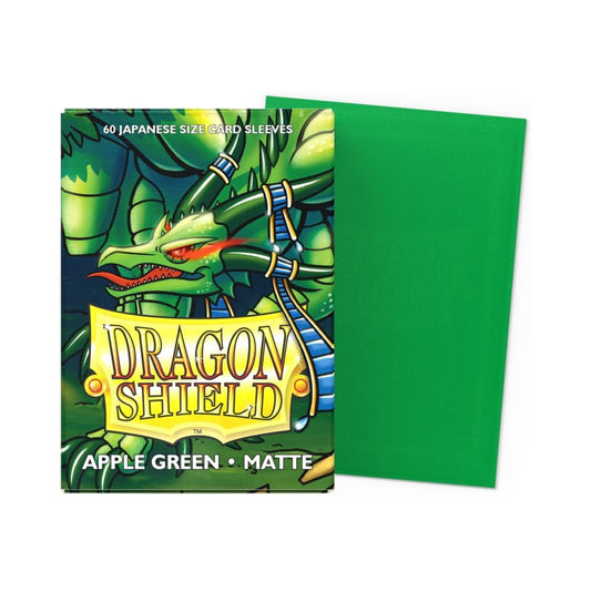Dragon Shield Japanese Size Matte Card Sleeves in Apple Green, 60-count, perfect for collectible card games and trading card protection.