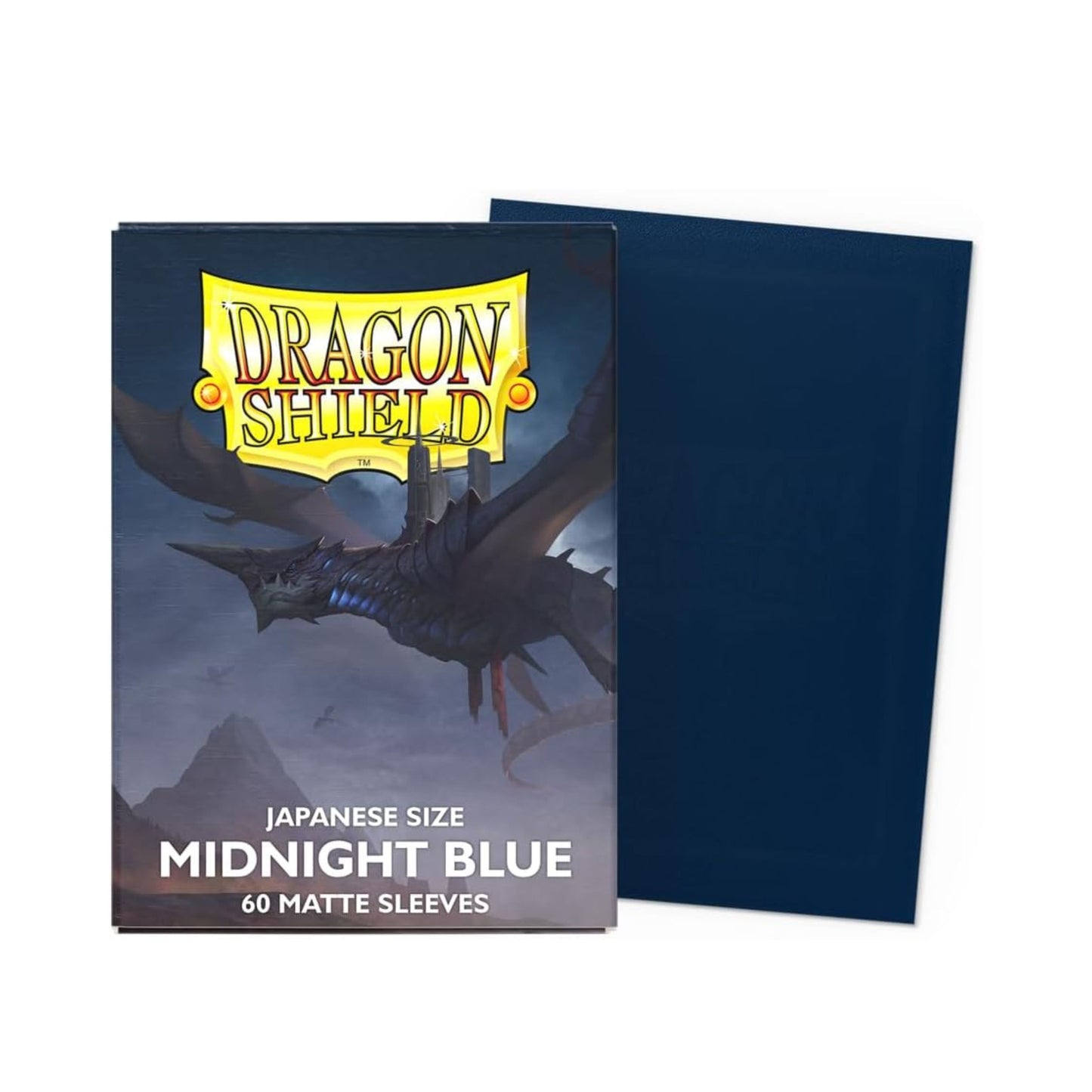 Dragon Shield Japanese Size Matte Card Sleeves in Midnight Blue, 60-count, ideal for collectible card games and trading card protection.