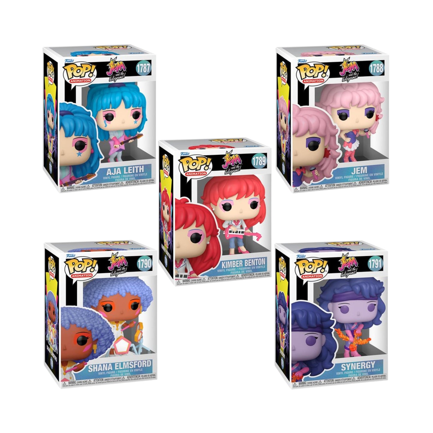 Funko Pop! Animation Jem and the Holograms Pack of 5 (Synergy #1791, Shana Elmsford #1790, Benton #1789, Jem #1788, and Aja Leith #1787) Collectible Vinyl Figures (PRE-SALE)