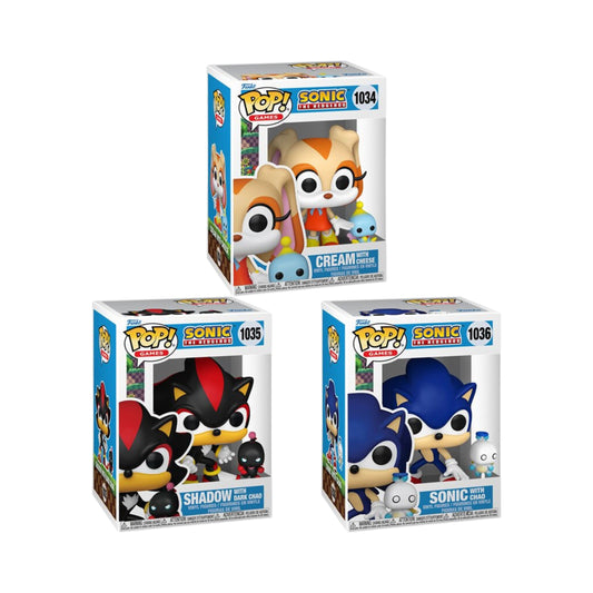 Sonic The Hedgehog Wave 6 Funko Pop! Games - Set of 3 (Sonic with Chao #1036, Shadow with Dark Chao Buddy #1035, and Cream with Cheese Buddy #1034) - Collectible Vinyl Figures with Window Display Box