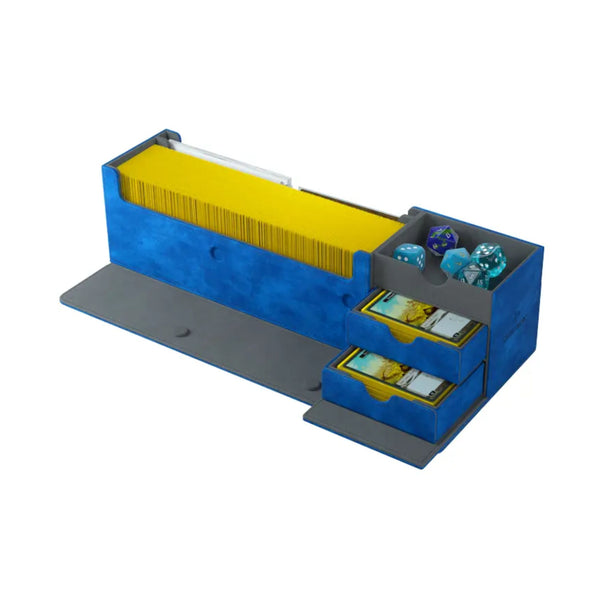 GameGenic Card's Lair 400+ Convertible Deck Box Blue showing large capacity trading card storage case with convertible design for card organization