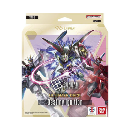 Gundam TCG ST09 Destiny Ignition Ultimate Starter Deck with 50 card deck bonus pack and accessories.