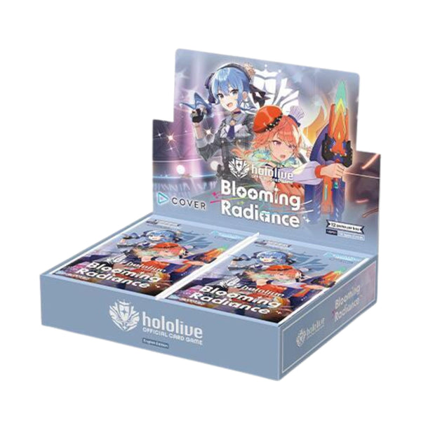 Hololive Blooming Radiance Booster Box featuring collectible trading cards from the Hololive universe.