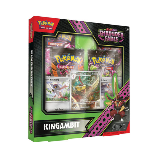 Pokemon TCG Kingambit Illustration Collection box with Kingambit illustrated card and booster packs.