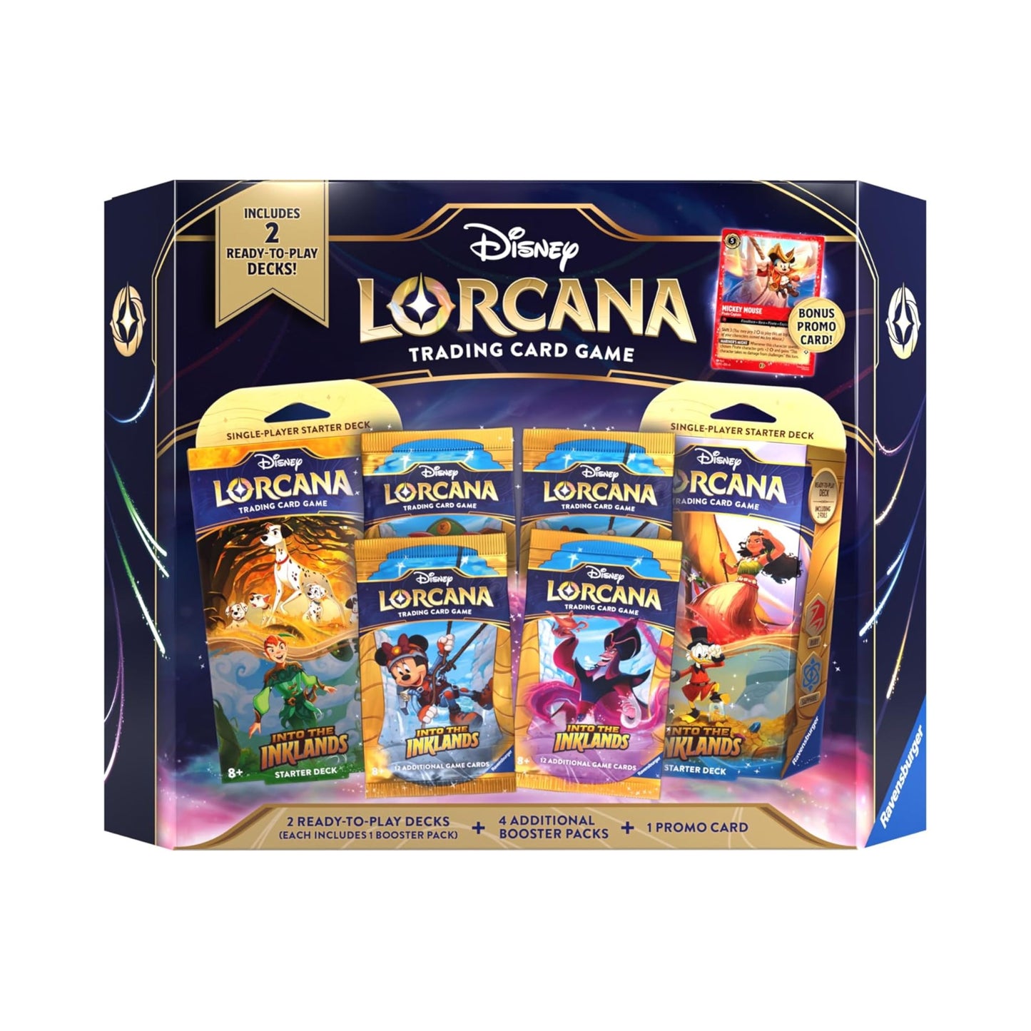 Disney Lorcana Trading Card Game - Into The Inklands - 2 Ready to Play Decks + 4 Additional Booster Packs + 1 Promo Card