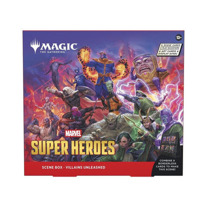 MTG Marvel Super Heroes Scene Box - Villains Unleashed | Foil & Art-Only Cards, Play Boosters, Display Easel for Collectors & Deck Builders (PRE-ORDER JUNE)