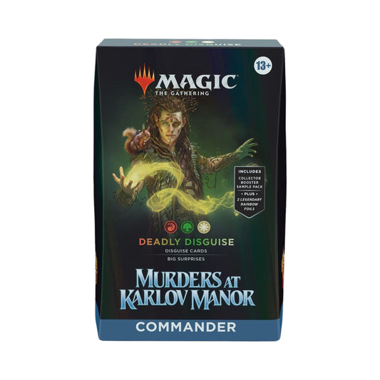 Magic The Gathering Murders at Karlov Manor Deadly Disguise Commander Deck box with cards.