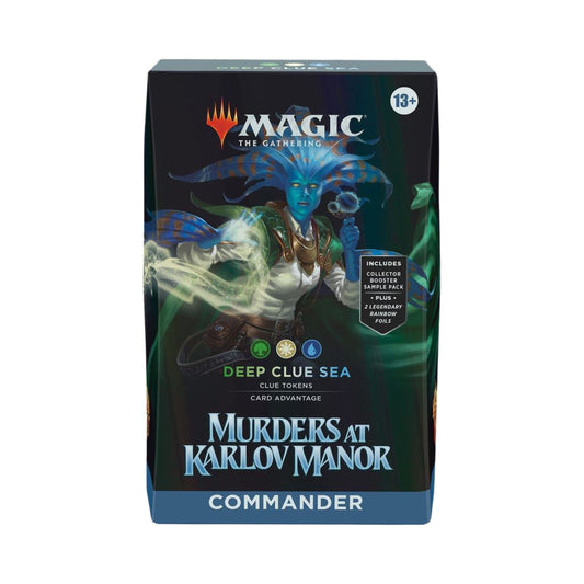 Magic The Gathering Murders at Karlov Manor Deep Clue Sea Commander Deck with cards and box.