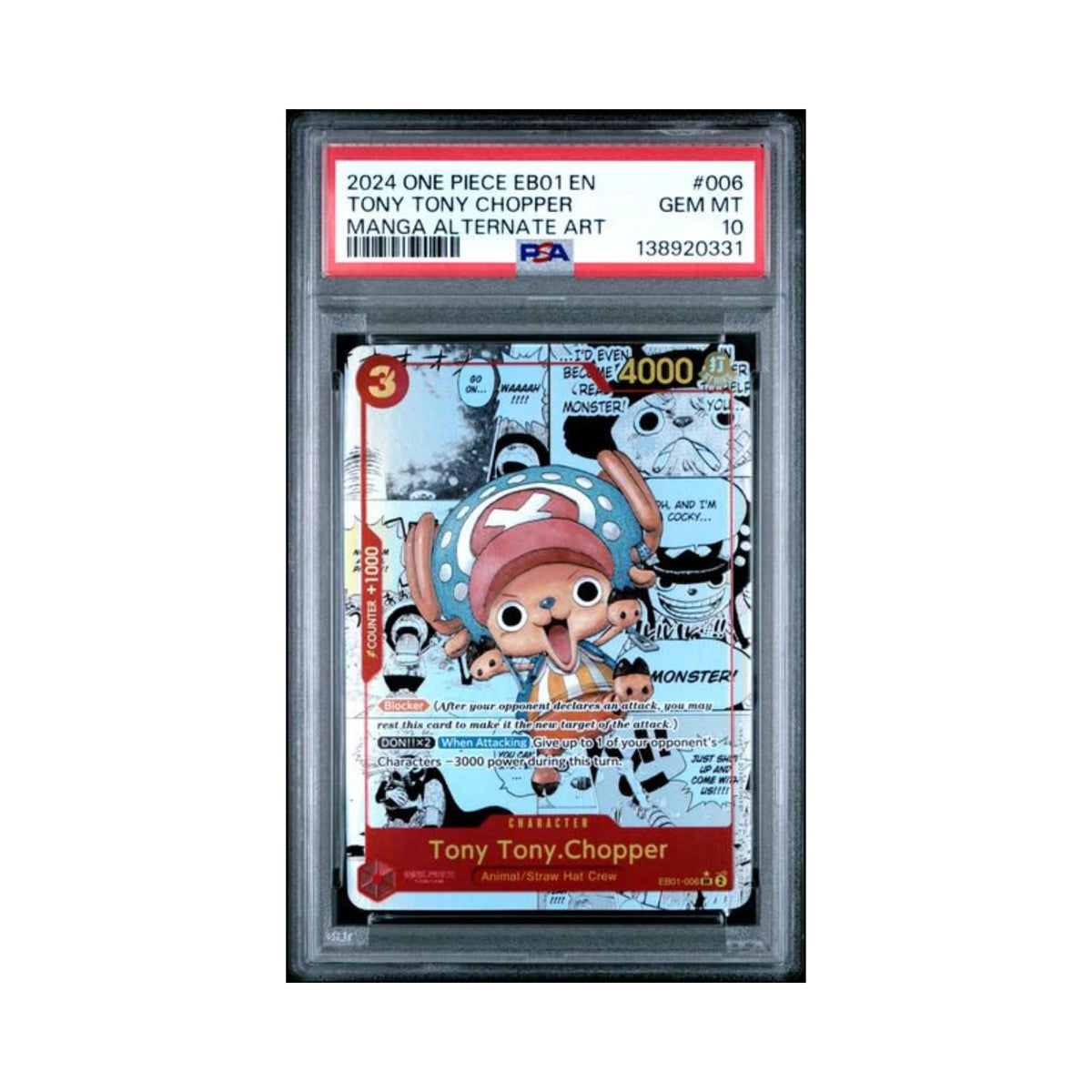 One Piece Tony Tony Chopper Manga alternate-art EB01 card graded PSA 10 Gem Mint