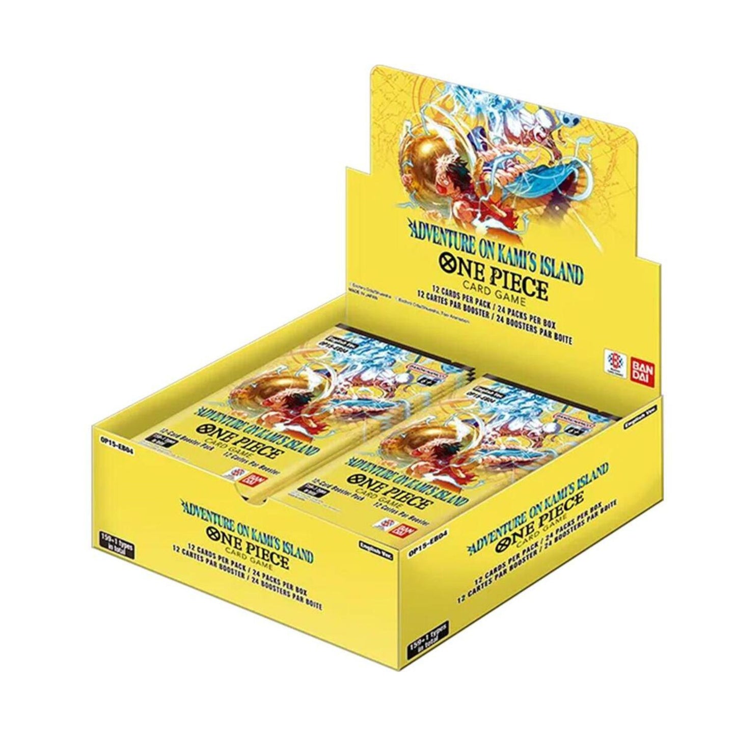 One Piece TCG OP-15 EB04 Adventure on Kamis Island booster box with 24 sealed packs.