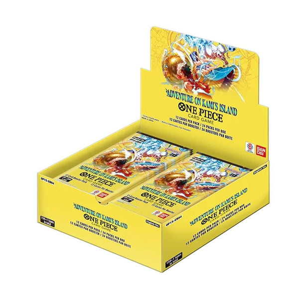 One Piece TCG OP-15 EB04 Adventure on Kamis Island booster box with 24 sealed packs.
