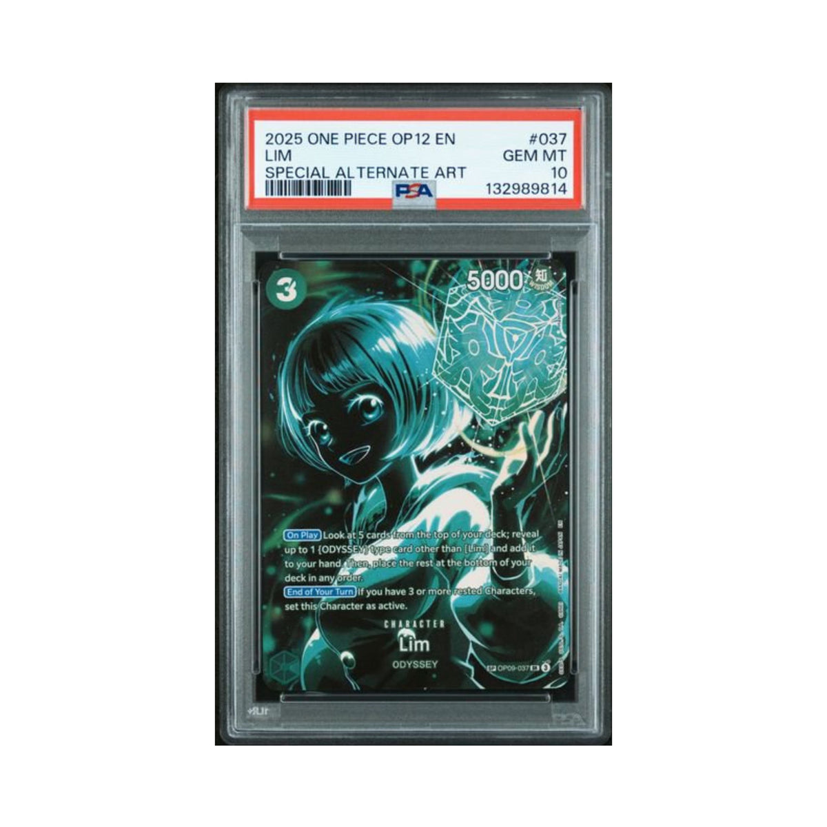 One Piece Lim OP12 SP trading card graded PSA 10 in its PSA holder.