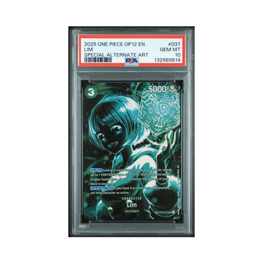 One Piece Lim OP12 SP trading card graded PSA 10 in its PSA holder.