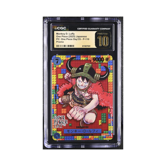 One Piece Luffy P-110 trading card graded CGC Pristine 10 in its CGC holder.