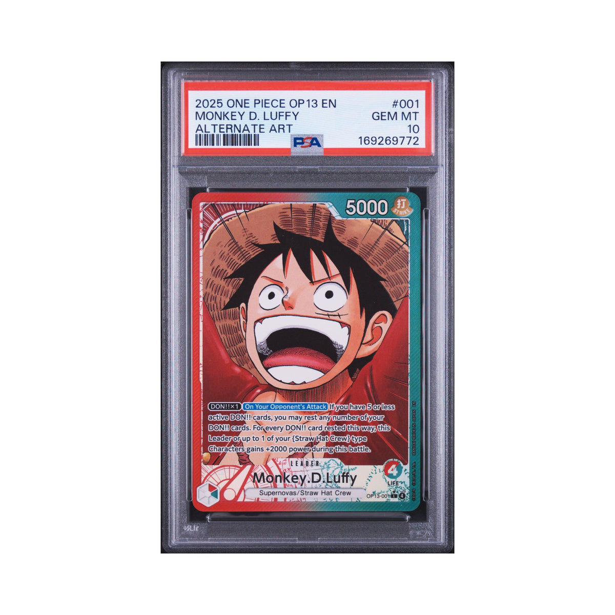 One Piece Monkey D Luffy OP13-001 trading card graded PSA 10 Gem Mint