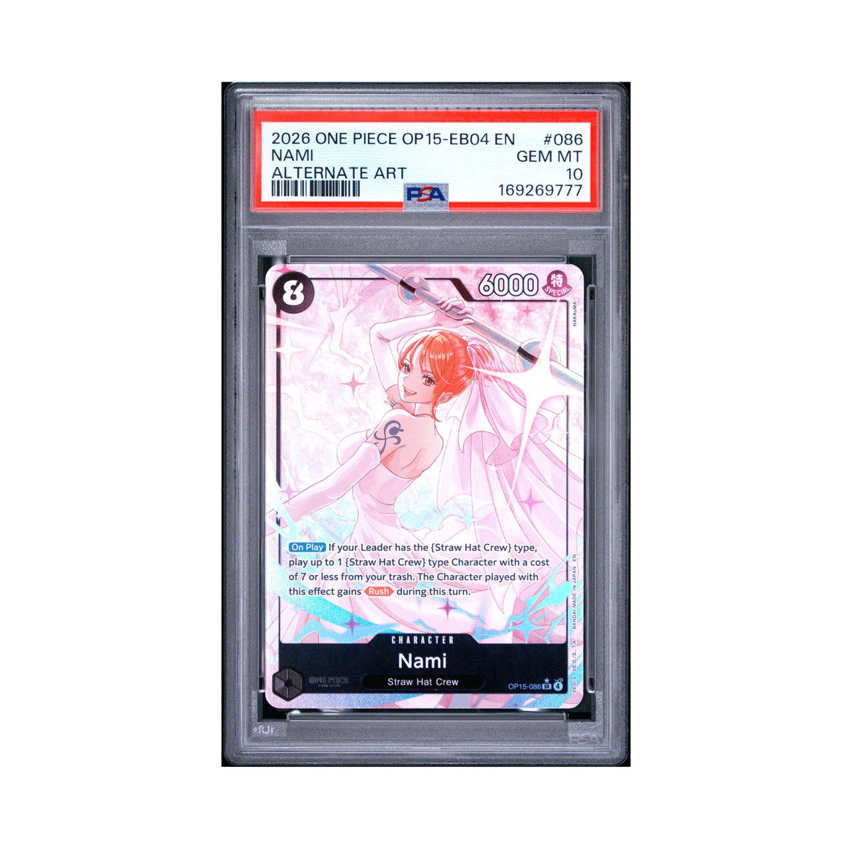 One Piece Nami OP15 alternate-art trading card graded PSA 10 Gem Mint