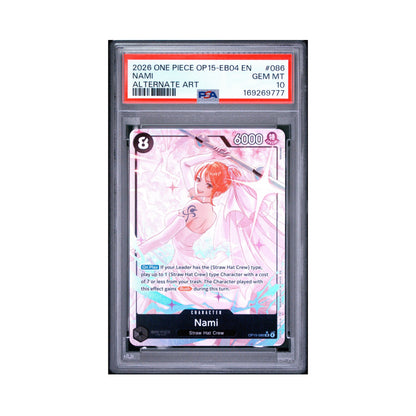 One Piece Nami OP15 alternate-art trading card graded PSA 10 Gem Mint