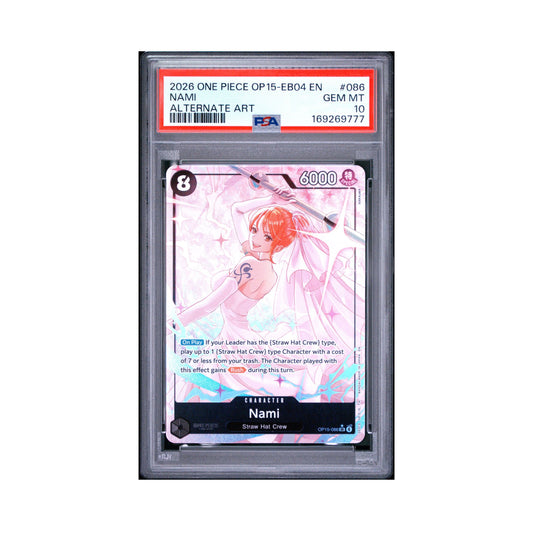 One Piece Nami OP15 alternate-art trading card graded PSA 10 Gem Mint