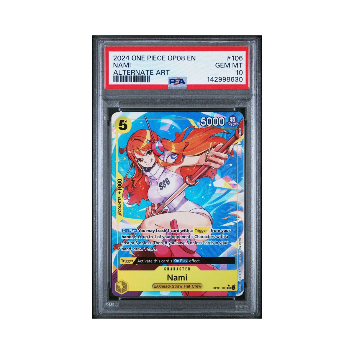 One Piece Card Game Nami OP08 English alternate art PSA 10 graded trading card