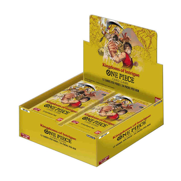 OP-04 Kingdoms of Intrigue One Piece TCG booster box featuring collectible one piece trading cards from the One Piece anime for card game players and collectors.