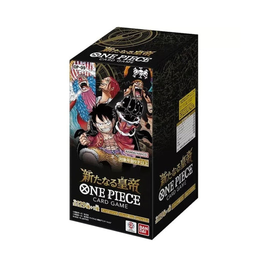 One Piece OP-09 Four Emperors Japanese Booster Box with One Piece cards.