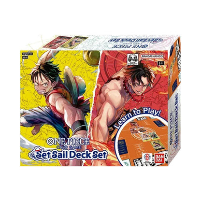 Bandai One Piece Card Game Set Sail Deck Set SD-01 two-player starter set and included accessories.