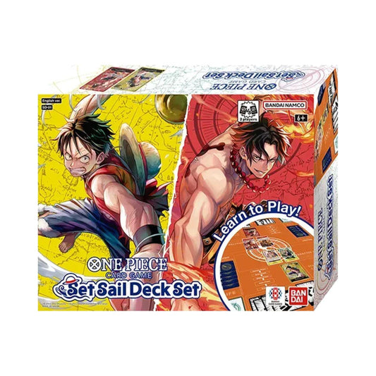 Bandai One Piece Card Game Set Sail Deck Set SD-01 two-player starter set and included accessories.